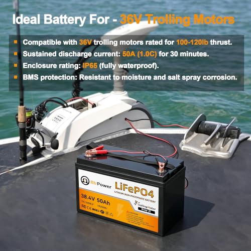 Image of 36V 50Ah LiFePO4 Bat tery,36 volt Trolling Motor Lit hium B attery | 50A BMS,1.2C Discharge 60A Current, fit for Trolling Motor,Marine,Home Storage,RV,Off-Grid System,Solar Power System,