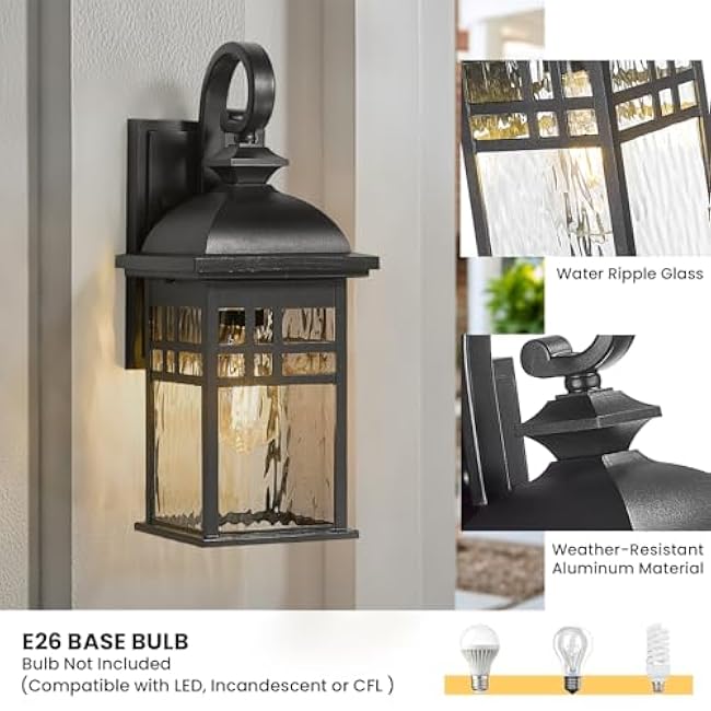 Outdoor Wall Lamps Exterior Lighting Fixtures 22 Inch Height Porch Light with Water Ripple Glass E26 Socket