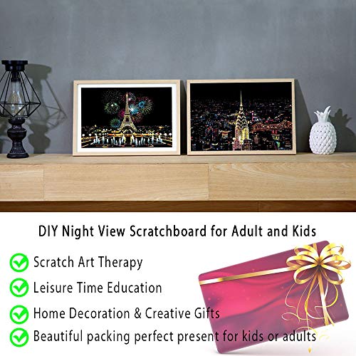 Scratch Paper Rainbow Painting Sketch Pads DIY Art Craft Night View Scratchboard for Adults and Kids – 2 Pack, 16 X 11.2 Inches