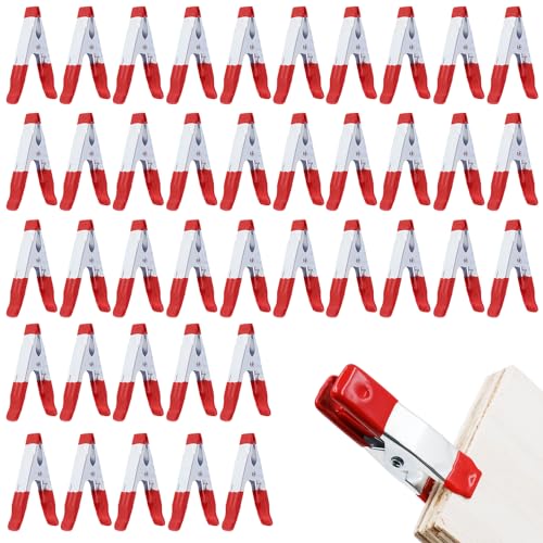 FAURAPMNG Lot de 40 pinces à ressort en métal de 5,1 cm de long, petites pinces à ressort robustes avec embouts en caoutchouc pour photographie, travail du bois, camping, amélioration de la maison