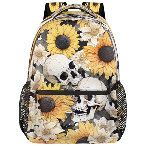 Backpack for Kids Boys Girls Women Men, Sunflower Skull School Laptop Backpacks Casual Daypack Travel Rucksack Bookbag for Adults