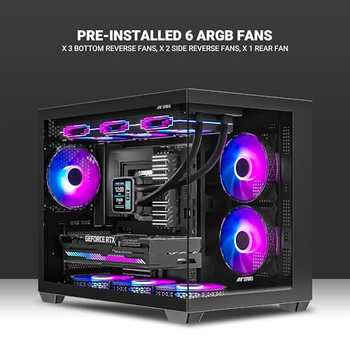 Image of Ant Esports Crystal X6 Mini Mid-Tower Computer Case /Gaming Cabinet - Black | Support Micro-ATX, Mini-ITX | Pre-Installed 6 ARGB Fans