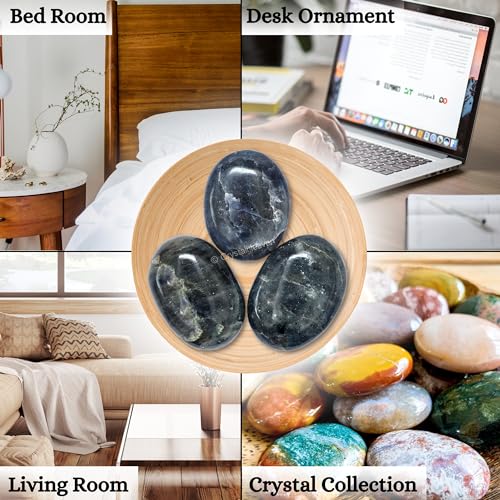Image of Crystal Heaven Iolite Crystal Palm Pebbles Stones For Anxiety Stress Relief Massage - Aaa Grade Original Healing Gemstone Agate Palm Stone For Yoga Meditation Spiritual Reiki Feng Shui