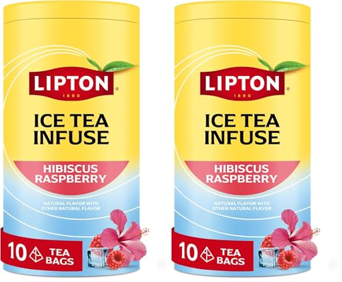 Image of Lipton Ice Tea Infuse Hibiscus Raspberry Cold Brew Tea Bags for On-The-Go or At Home 10 Count (Pack of 2)