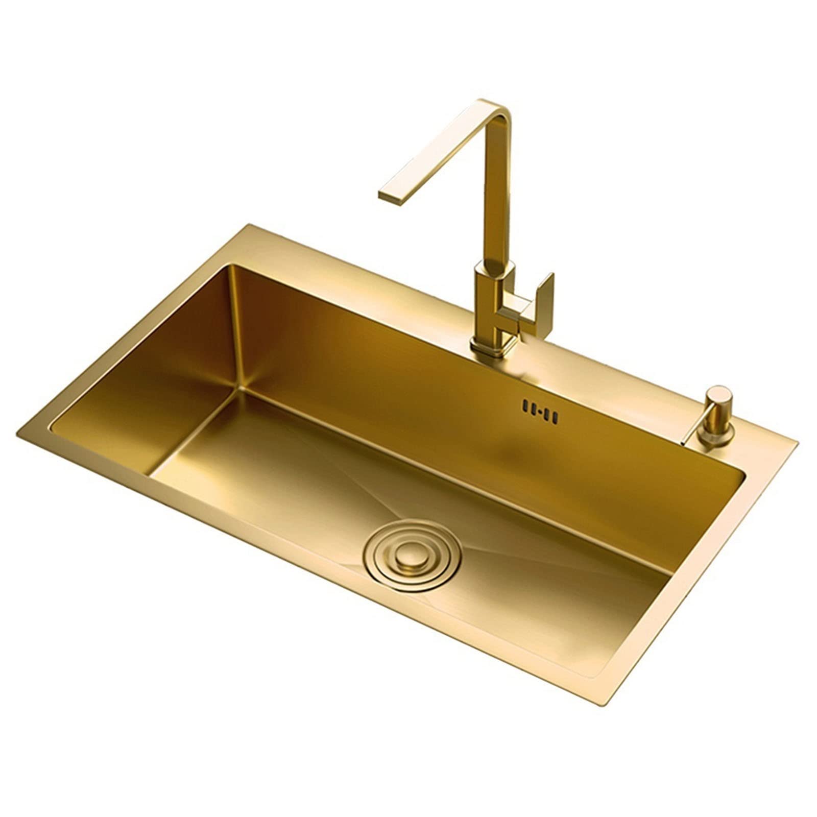 WIQUYBML Stainless Steel Single Sink Kitchen Mid Island Bar 21CM Deep Counter Mount With Drain Assembly (Color : Gold, Size 65 * 45 21cm)