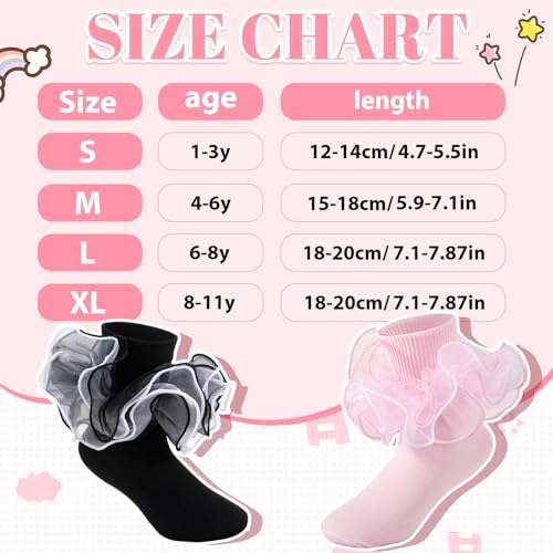 Girls Ruffle Socks 4-Layer Toddler Big Lace Frilly Little Girl Turn Cuff Fancy Pageant Dress Socks for Kids2