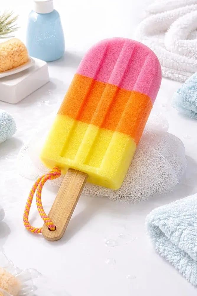 Ice Cream Bath Sponge with Wooden Handle | Soft Exfoliating Body Scrubber | Gentle Shower Loofah for Deep Cleansing & Daily Bath | Fun Bath Accessory-image-31