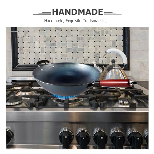Wok chino con mango de madera antiadherente para cocina miniatura 7