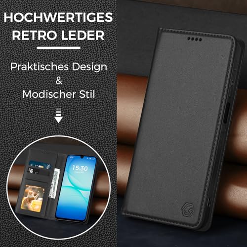 Kirnntca Handyhülle für Samsung Galaxy A17 5G/4G Hülle, Kartenfach Premium PU Leder Klapphülle Schutzhülle, Standfunktion Tasche Flip Case für Samsung Galaxy A17 5G/4G - Schwarz