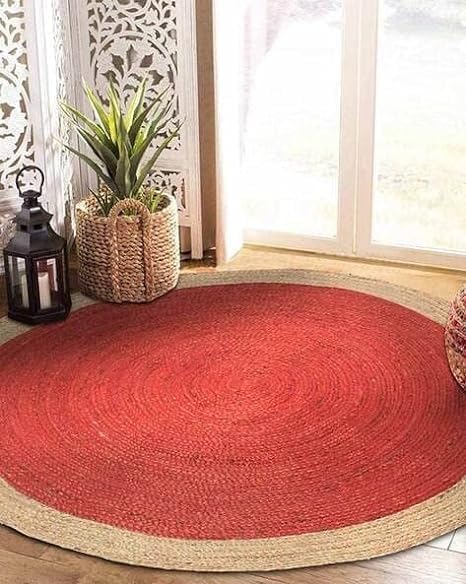 HandloomBazzar Handmade Hand Woven Braided Jute Natural Fibers Rug Bohemian Hand Braided Eco Friendly Rugs for Bedroom Kitchen Living Room Farmhouse(Natural Red,2' Round) โ image 1