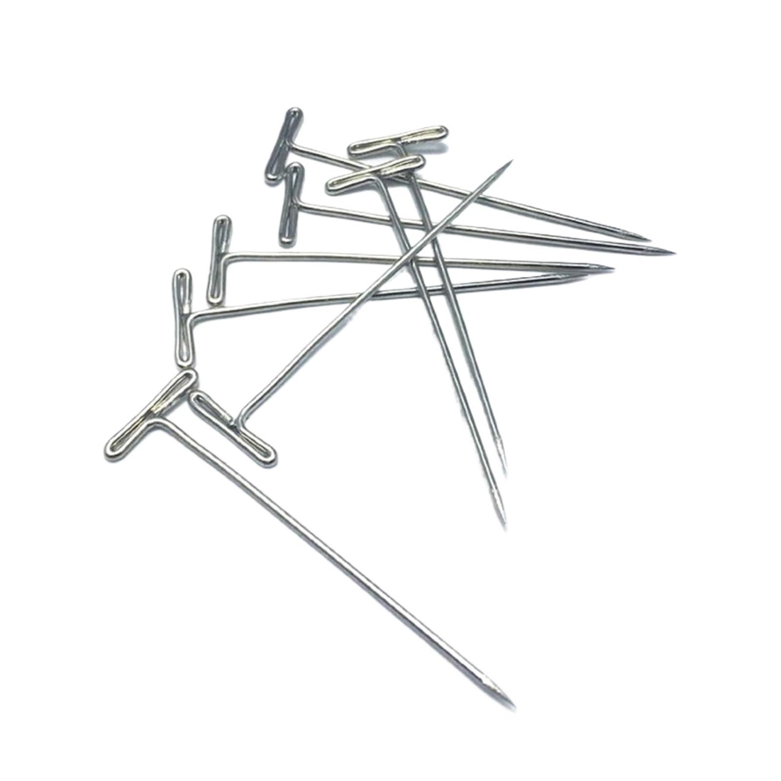 Spilli a T aghi a forma di T, 32 mm, in acciaio inox color argento, per bloccare lavori a maglia, parrucche e extension per capelli (800 pezzi)