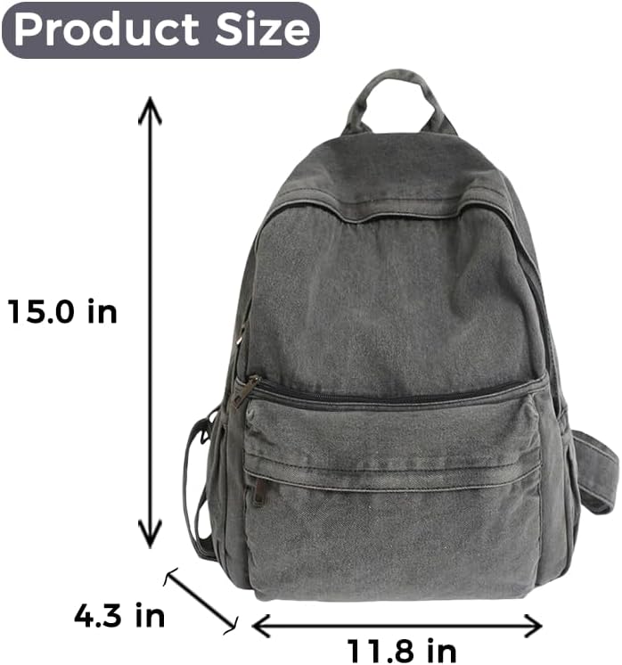 Lightweight Travel Denim Backpack Vintage Daypack Y2K Backpack Multipurpose Adjustable Shoulder Bags for Women Men (Grey) - Image 7