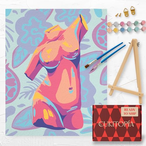 CUKITOPÍA Cuadros para Pintar por Números Adultos. Kit Completo: Lienzo con Marco, Pintura, Caballete y Pinceles. Relajante. Ideal para Manualidades Adultos y Regalo Creativo. (Female Torso)
