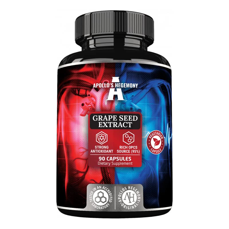 Grape Seed Extract 400mg Standardized to 95% OPCs, 90 Vegan Capsules, 3 Months Supply, Grape Seed Fuits Supplement, Strong Antioxidant - by Apollo's Hegemony