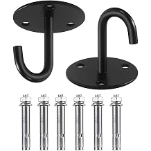 Stainless Steel Heavy Duty Ceiling Hooks with M6 Sleeve Anchors, Wall Mount Pad Eye Plate Top Hook Hanging Hardware for Yoga Hammock Swing Boat Sandbag Plant Basket 2pcs Large J Single Hook