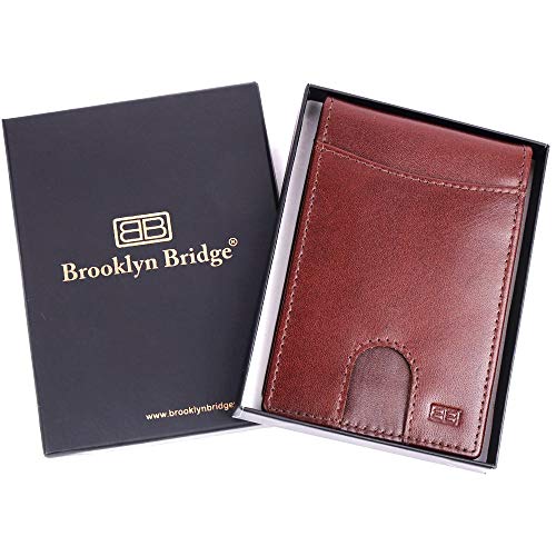 Image of Brooklyn Bridge Genuine Leather Money Clip Wallet for Men VT Brown - Premium Slim RFID Protected Wallet with Cash Clip & Multiple Card Slots, Stylish Front Pocket Design, Gift for Men