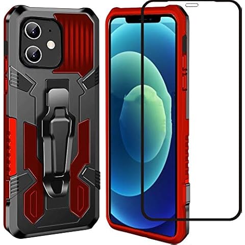 Folmeikat iPhone 12 Mini Case, with HD Screen Protector Military Grade Protective with Belt Clip and Kickstand Protective Phone Case 5.4" (2020) (Red) Cover