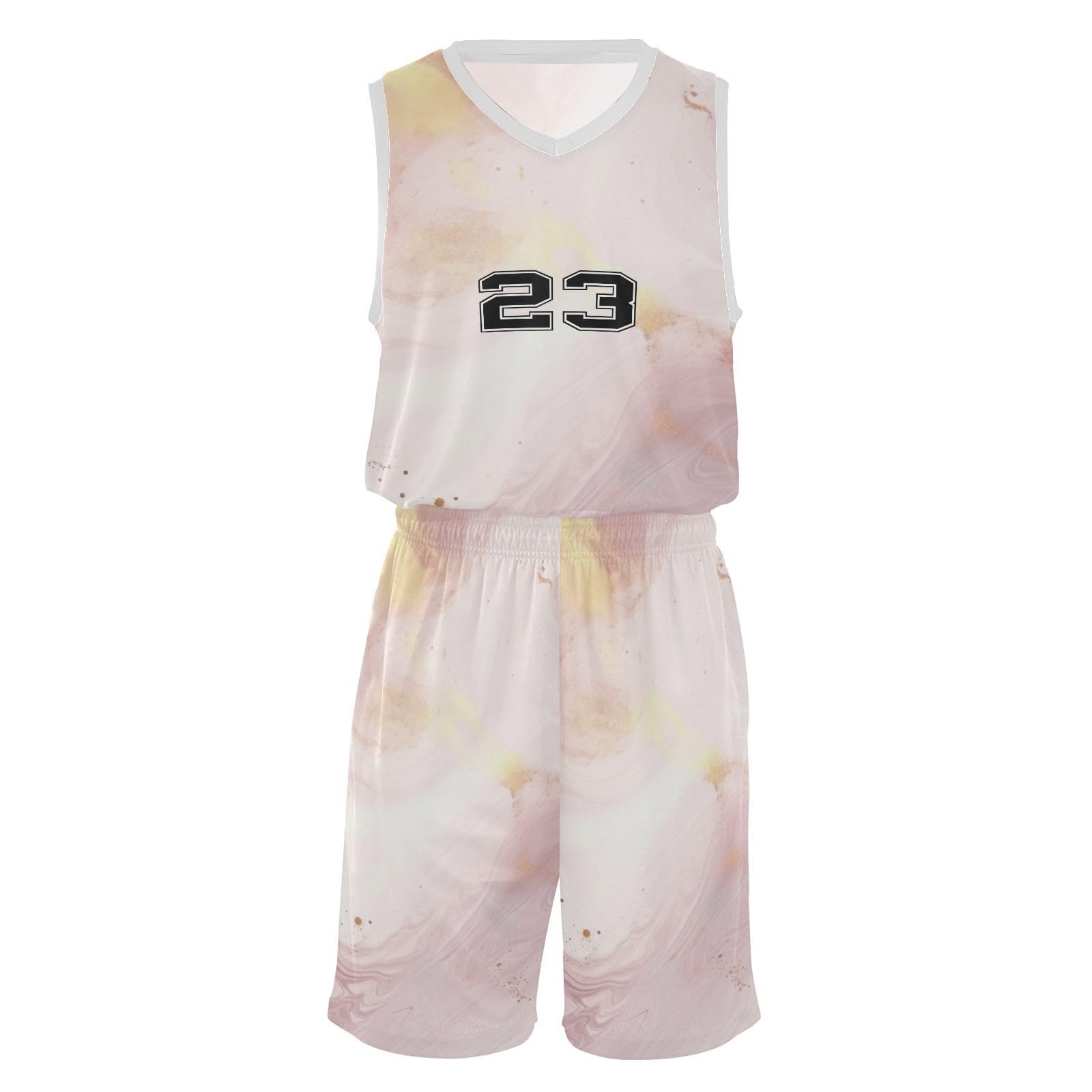 FLildon Pink Ink Texture Boys Basketball Jersey Set Tank Top Shorts Tracksuit Sport Training Suit for Kids, XXL