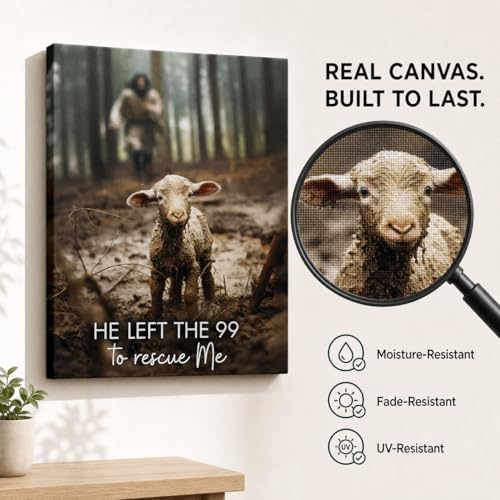 Image of GUN SUPPLIES OUTLET LLC Jesus With The Sheep Wall Art - Running After Lamb Canvas Print - He Left the 99 to Rescue Me - Christian Wall Art 12x16 inch