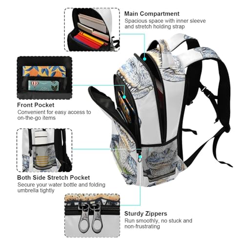 Ink Drawing Crocodile Backpack 3rd 4th 5th Grade School Bookbag Travel Laptop Daypack Bag for Boys Girls4