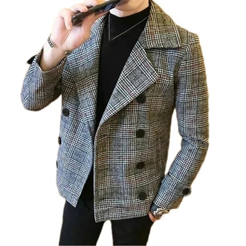 Manteau court en laine épais de style écossais avec une finition haut de gamme