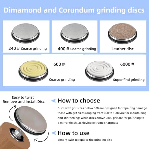 Rolling Knife Sharpener, Knife Sharpener with 2 Diamond and Corundum Discs, lethaer strop, Roller Knife Sharpening with 15 & 20 Degree Magnetic Angle for Kitchen Knives