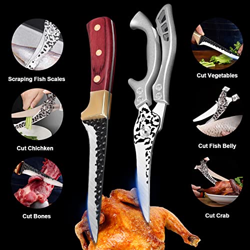 Poultry Knife And Kitchen Shears Heavy Duty, Multipurpose Poultry Shears High Carbon Stainless Steel Fillet Knife Meat Cleaver Forged Chef Knives For Meat, Fish, Deboning, Vegetables #TOP3