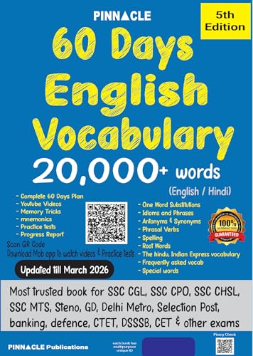 Image of 60 Days English Vocabulary book for SSC 2026-27 | 20,000+ Words | PYQs 2017-2026 | Bilingual (English-Hindi) | 5th Edition
