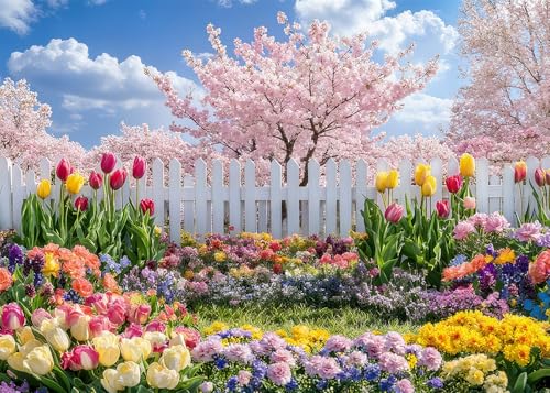Fondo fotográfico Vinilo 7x5FT Jardín de Primavera miniatura 1