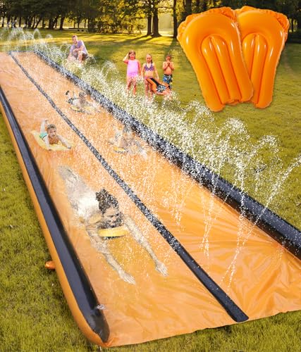 Slip and Water Slide for Kids and Adults Extra Long Water Slides for Backyard Build in Sprinkler with Two Bodyboards Heavy Duty Summer Outdoor Backyard Water Toys