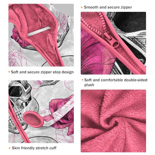 OTVEE Skull and Pink Roses Kids Hoodie Jacket Fall Spring Full Zip Warm Outwear Coat3