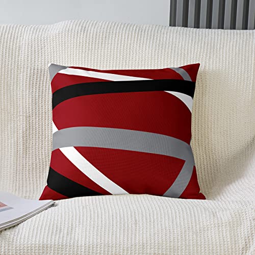 Loussiesd Set of 2 Modern Art Throw Pillow Covers Strip Lines Cushion Case for Home Living Room Decor Reversible Geometric Abstract Luxury Red White Grey Decorative Throw Cushion Case 24x24 Inch - Image 2