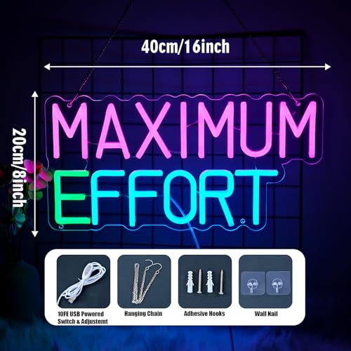 Image of inchMAXIMUM EFFORT inch Neon Signs, Large Neon Signs, LED Neon Signs for Wall Decorations, Neon Wall Lights with USB Power Supply, Neon Wall Lights for Bedroom Living Room Bar Wall Art Neon Christmas
