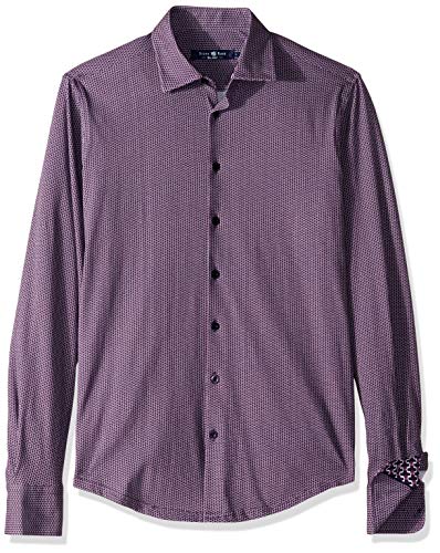 Stone Rose Men's Cotton Knit Geometric Print Long Sleeve Shirt, Purple, 7/XXXL