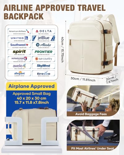 Image of Travel Backpack for Women & Men,Airline Approved Carry On Backpack for Traveling Personal Item Bag Gym Backpack with Shoe Compartment, Business Causal Weekender College Laptop Backpack,Beige Brown