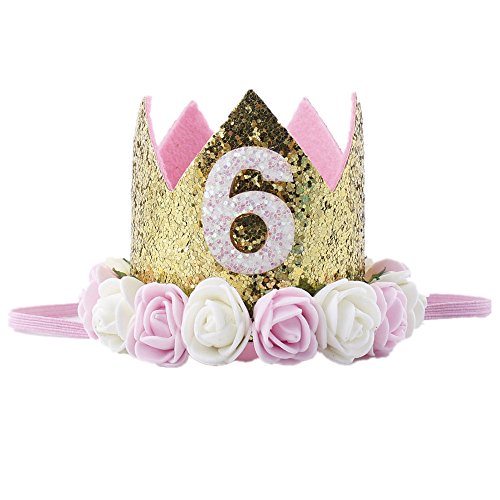 Missley Corona rosa flor corona de oro corona de cumpleaños princesa bebés corona cabeza accesorios de pelo (6)