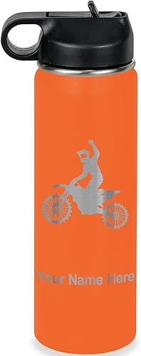 Vista 145 de LaserGram Botella de agua personalizada, motocross, acero inoxidable de doble pared aislada al vacío con popote superior, regalo grabado Verde
