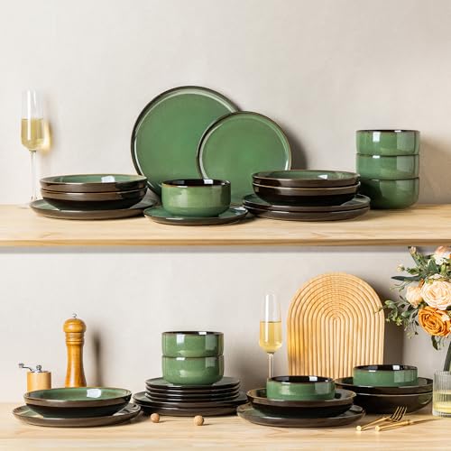 Image of LERATIO Ceramic Dinnerware Sets for 4,Porcelain Plates and Bowls Sets,Handmade Reactive Glaze Dishes Set,Oven&Dishwasher & Microwave Safe,Service for 4