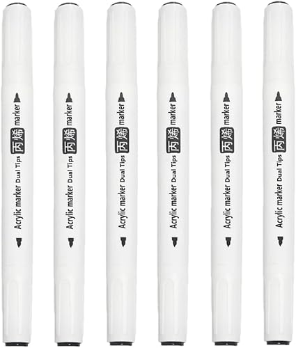 Arhomet Marcadores de pintura acrílica negra, paquete de 6 rotuladores acrílicos de doble cara a base de agua para piedra, vidrio, cerámica, huevo