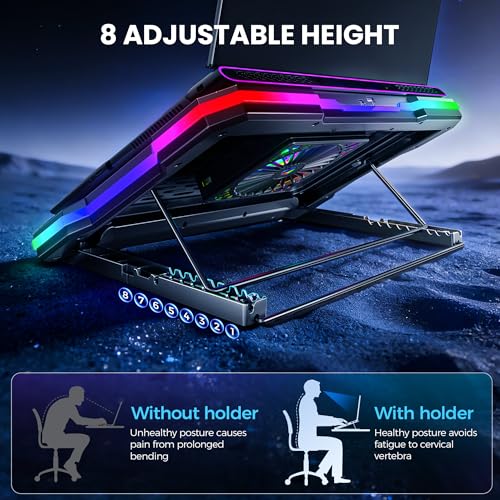 Image of Techie Aeroflex Pro Laptop Cooling Pad with 120 mm High Airflow Fan with Movable Design | Touch LCD Fan Control and 10 RGB Modes | Adjustable Laptop Stand with Phone Holder for 10-19 Inch Laptop