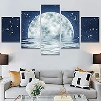 SIGNWIN 5 Panel Canvas Wall Art Modern Art Astronomy & Space Dramatic Moon Multicolor Photography Rustic for Home Decorations Ready to Hang - 60