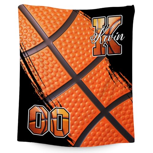 Custom Basketball Blanket, Soft Sport Throw Gifts with Name, Cozy Flannel Throw Blankets for Couch Sofa, 40"x50" Gift for Boys Girls