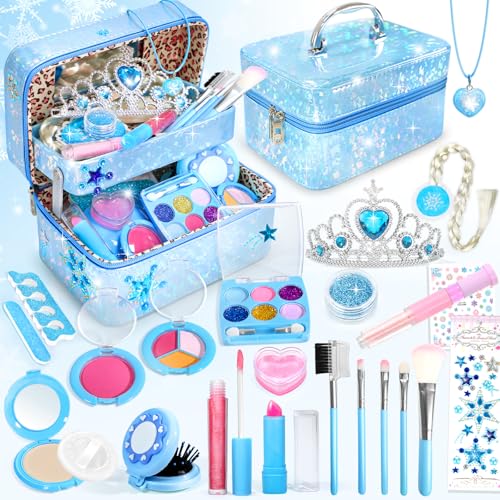 INNOCHEER Kids Makeup Kit for Girl Toys Frozen Toys for Girls Makeup Kit Washable Make Up for Kids Double Layer Frozen Makeup for Little Girls Gifts Toys for 3 4 5 6 7 8 9 10 11 12+ Year Old Girls