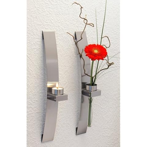 CHG Wall lamp/Flower Holder 39,5x5x8 cm 2 Pieces, Metal, Silver, 40 x 5 x 8 cm Cover