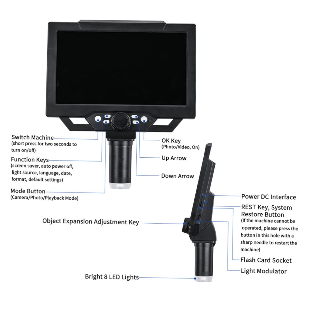 NUOBESTY Microscopio Digital con Pantalla LCD LED para Reparación Electrónica y Observación de Detalles
