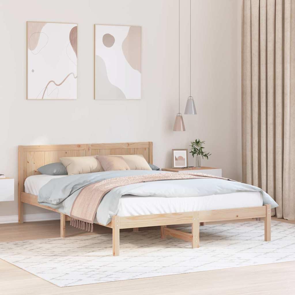 YUTAASU Bettgestell Braun 150 x 200 cm Massivholz Kiefer | Mit Kopfteil, Rechteckige Form, Einfache Montage, Modernes Design, Pflegeleicht