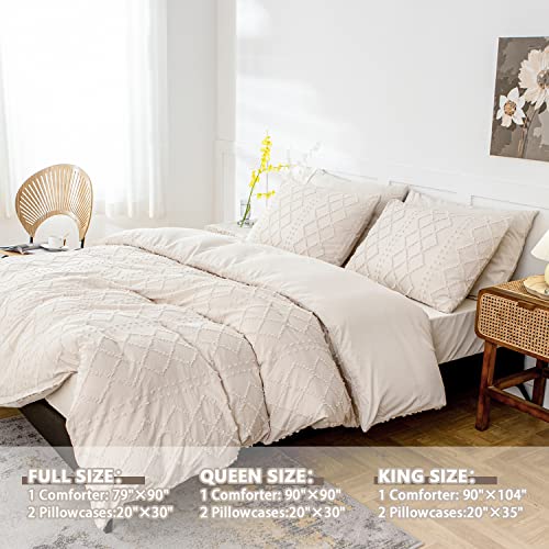 Perfemet Boho Bedding Queen Size Farmhouse Tufted Shabby Chic Comforter Set Embroidery Geometric Design Ivory Comforter(Ivory, Queen) #TOP3