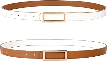 SANSTHS Skinny Reversible Belts for Women, Two-in-one Women Thin Belt for Dresses Jeans Pants with Gold Buckle