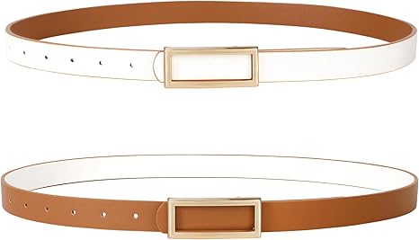SANSTHS Skinny Reversible Belts for Women, Two-in-one Women Thin Belt for Dresses Jeans Pants with Gold Buckle