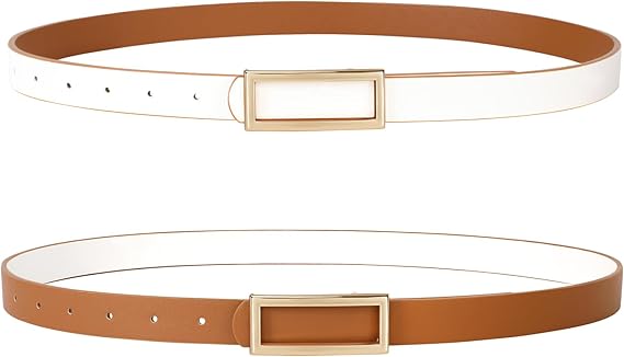 SANSTHS Skinny Reversible Belts for Women, Two-in-one Women Thin Belt for Dresses Jeans Pants with Gold Buckle